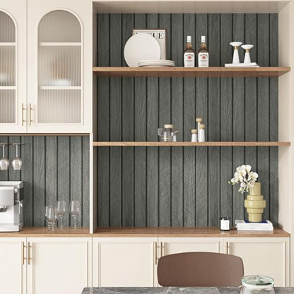 Black 3D Wood Slat Wall Panel Wallpaper Peel and Stick 16.8"×118" - color: Black