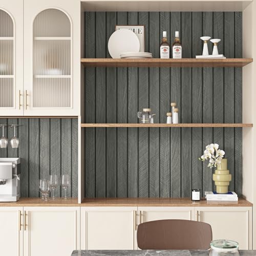 Black 3D Wood Slat Wall Panel Wallpaper Peel and Stick 16.8"×118" - color: Black