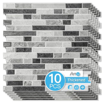 Art3d Linear Tile Peel and Stick Backsplash, 10-Sheet, Multi-Tone Gray - color: Multi-Tone Gray, size: 12 x 12 Inch
