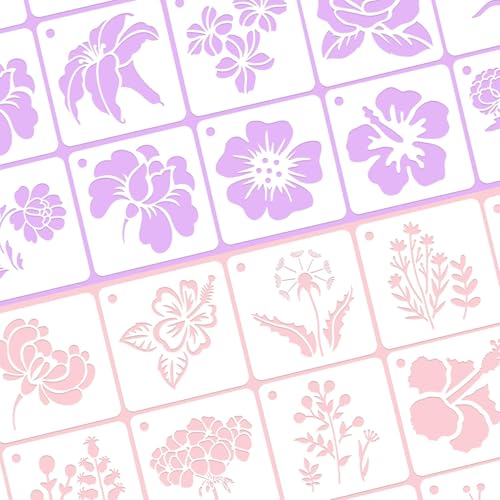 JULMELON 20 Pcs Flower Stencils for Painting on Wood Reusable Sunflower - style: Flower Stencils