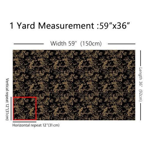 Feelyou Groovy Flower Fabric by The Yard 2 Yards Soft Retro Floral - color: Black Golden, size: 2 Yards