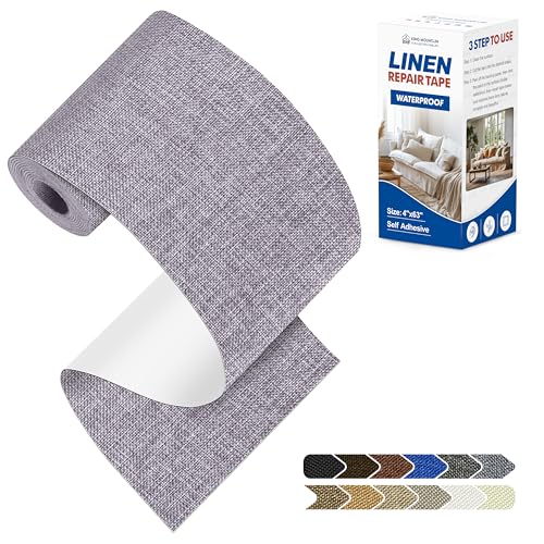 KING MOUNTAIN Linen Repair Patches, Self-Adhesive Linen Fabric Patches, 4 X 63 inch Extra Size, Multi Color, Can be Used for Linen Sofa Repair (Light Grey) - color: Light Grey, size: 4" Wx 63"L