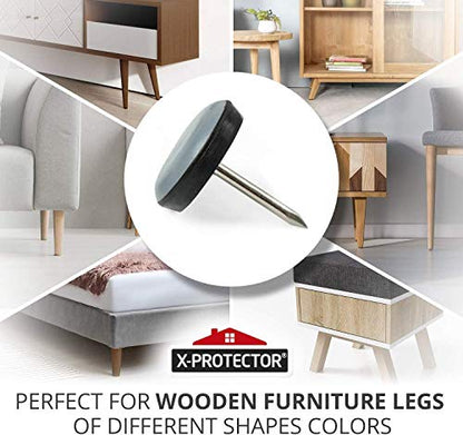 Chair Glides X-PROTECTOR – 1" Furniture Glides 40 pc – Grey Nail-on Sliders - size: 1" 40 PCS Grey