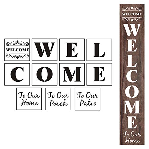 Welcome Stencils for Painting on Wood - 11 Pack Large Vertical Welcome Sign Stencil Templates for Wood Signs, Reusable Letter Stencils for Home, Patio, Porch Signs & Front Door Decorations - style: Welcome