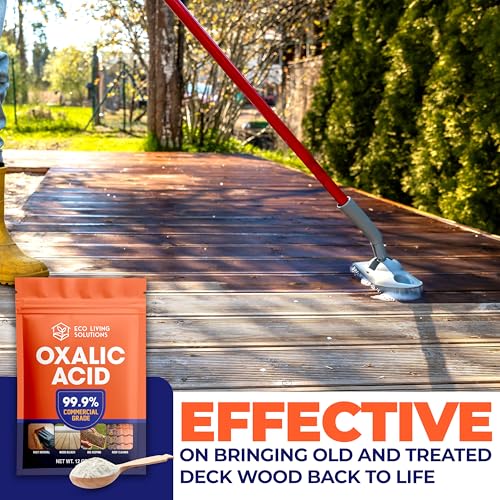 ECO LIVING SOLUTIONS Oxalic Acid 99.9% Deck Stain Remover & Wood Stain Remover | Metal Cleaning & Rust Stain Removal - 12 Oz