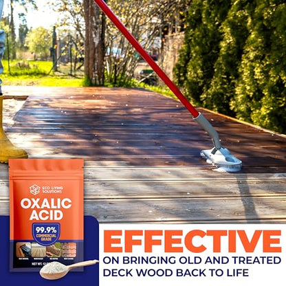 ECO LIVING SOLUTIONS Oxalic Acid 99.9% Deck Stain Remover & Wood Stain Remover | Metal Cleaning & Rust Stain Removal - 12 Oz