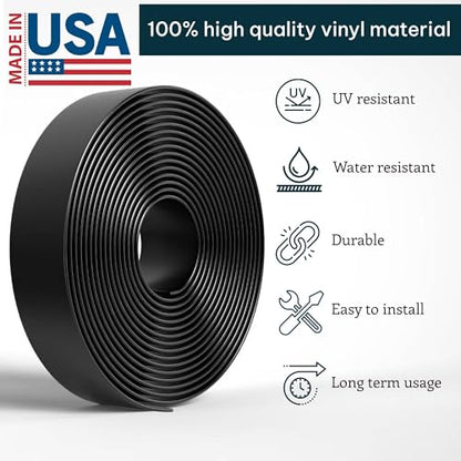 KOMORAX 200ft Long 1.5" Wide Vinyl Chair Strapping. Repair & Replacement Matte Finish.for Patio Outdoor Lawn Garden Durable Attractive (Black) - color: Black