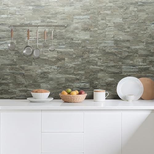 AULIGET 100-Piece Faux Stone Peel and Stick Backsplash Wall Tiles, 3" x 6" Apache Brown Rock PVC Stick on Tile for Backsplash Kitchen, Bathroom, Laundry Room, Camper, Fireplace - color: Apache Brown Rock