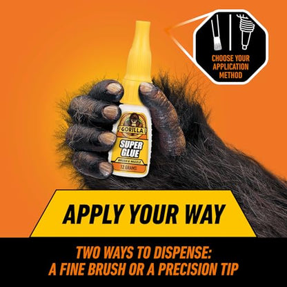 Gorilla Super Glue with Brush & Nozzle Applicator, Clear, 12 g, 2-Pack - size: 2 - Pack