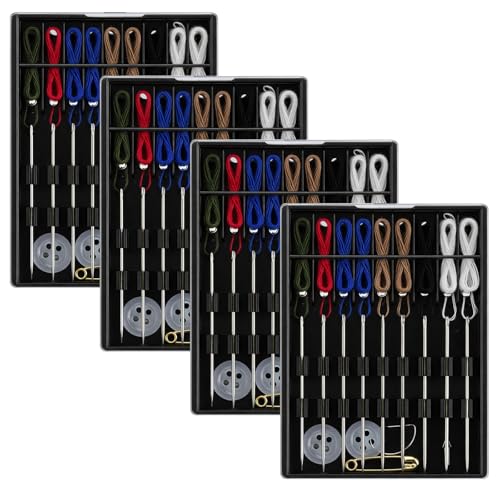 Bruislard 4 Boxes Quick Fix Sewing Kit Mini Needle and Thread kit Easy Pre Threaded for Hand Sewing Small Home Travel Sewings Box with Pin Button