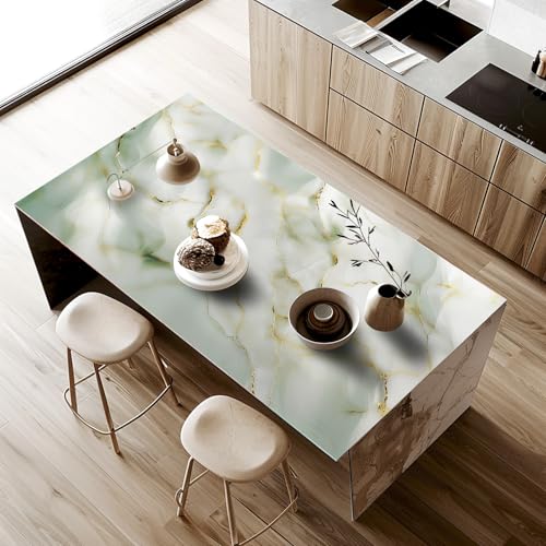 Marble Wallpaper Peel and Stick Self Adhesive Contact Paper Waterproof Vinyl Wrap Cover Furniture Sticker for Kitchen Countertops Cabinets Table Desk 39.37 x 23.62 in (Light Green) - color: Green