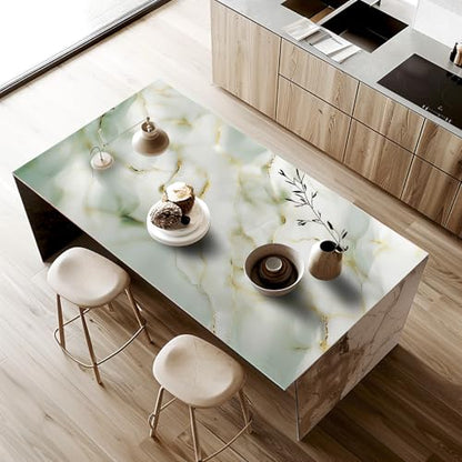 Marble Wallpaper Peel and Stick Self Adhesive Contact Paper Waterproof Vinyl Wrap Cover Furniture Sticker for Kitchen Countertops Cabinets Table Desk 39.37 x 23.62 in (Light Green) - color: Green