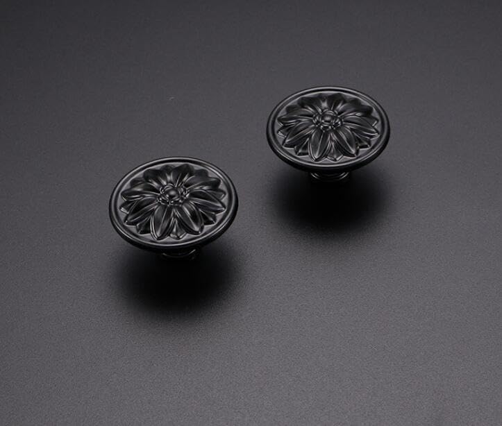 6-Pack Black Vintage Flower Cabinet Drawer Pulls Knobs, Flower Embossing, Dresser Handles, Single Hole
