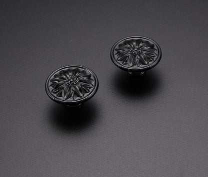 6-Pack Black Vintage Flower Cabinet Drawer Pulls Knobs, Flower Embossing, Dresser Handles, Single Hole
