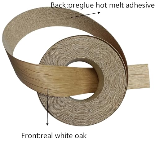Real White Oak 2 Inch ×50ft Wood Veneer Edge Banding Roll,Preglued Iron On Edging Band with Hot Melt Adhesive-Edgebanding Flexible Wood Tape for Laminate Furniture Cabinet Repair