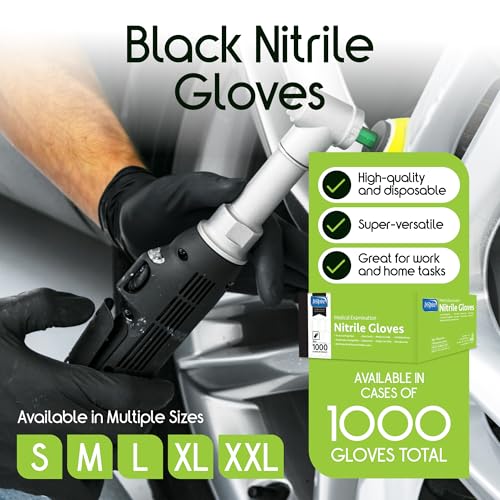 Inspire Black Nitrile Disposable Gloves | 4.5 Nitrile Disposable Safety Medical Cooking Cleaning Gloves - size: Large, style: Black - Case of 1000