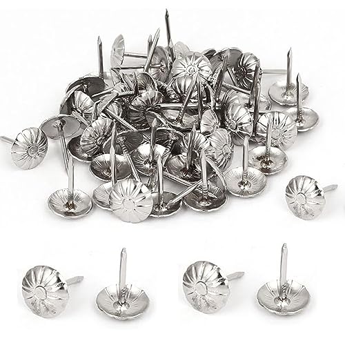 Upholstery Tacks, 200pcs 7/16 Inch Furniture Tacks Nails,Upholstery Nails for Furniture DIY Decorative,DIY Project, Home Decor (Silver) - color: Silver