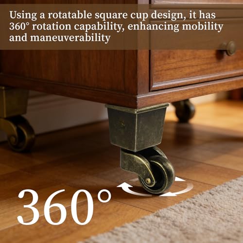 Semetall 4PCS Swivel Caster Wheels Square Cup Furniture Castors (Bronze) - style: A-009