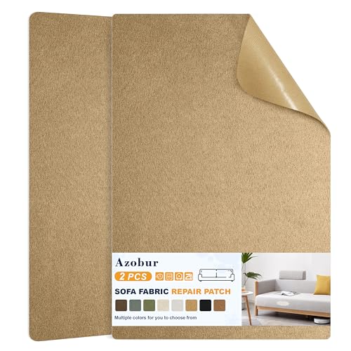Azobur Couch Patch Repair Fabric,Microfiber Fabric, Self-Adhesive, for Sofa Repair and Upholstery, 2 Pieces, 9.5 x 11 inches (Light Brown) - color: Light Brown, size: 9.5" x 11"-2 PCS