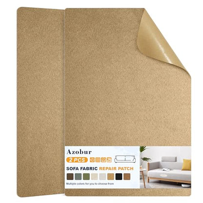 Azobur Couch Patch Repair Fabric,Microfiber Fabric, Self-Adhesive, for Sofa Repair and Upholstery, 2 Pieces, 9.5 x 11 inches (Light Brown) - color: Light Brown, size: 9.5" x 11"-2 PCS