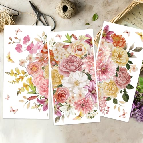 OLYCRAFT 3 Sheets/Set Roses Flowers Transfer Sticker 6x12 Inch Rub on Transfers for Furniture and Craft Floral Furniture Transfer Sticker Decals Rub on Decals for Wood Glass Ceramic Home Decoration - style: Liliy