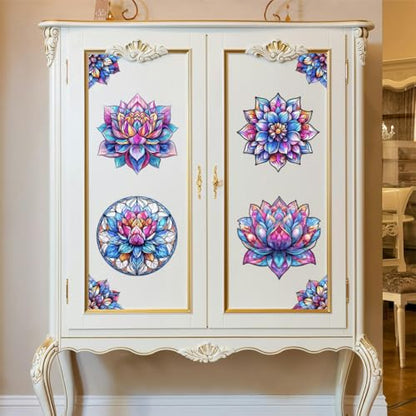 Peacoblue Mandala Lotus Rub On Transfers for Furniture Craft 6"x12" - style: Colorful Mandala Lotus