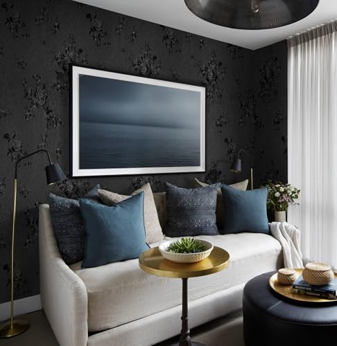 Erfoni Black Peel and Stick Wallpaper Black Floral Embossed Contact Paper - color: Black, size: 17.7" x 394"