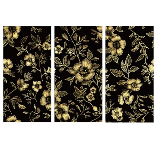 Gold Peonies Rub on Transfers for Crafts and Furniture 3 Sheet 6"x12" Vintage Flower Removable Peel and Stick Floral Wallpaper Waterproof and Durable Redesign Furniture Sticker for Wood - style: Black gold pattern