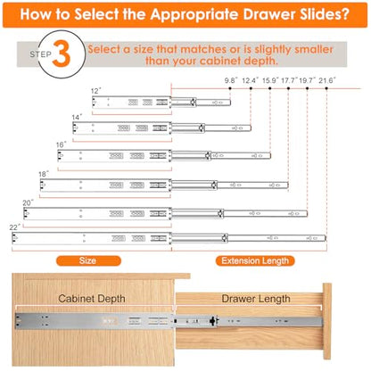 HBL'1 Pair Soft Close Drawer Slides 14 inch,Full Extension,200Lbs Load - color: Black, size: 14 Inch