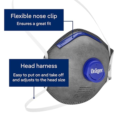 Dräger X-plore 1350 N95 Odor Particulate Respirator with Exhalation Valve, 10 Pack, Size S/M, NIOSH-Certified Dust Mask with Nuisance Level Organic Vapor Relief, Adjustable Head Harness