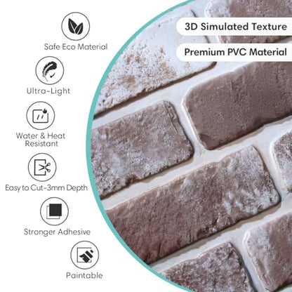 Commomy Faux Brick Wall Panels Peel and Stick Thin PVC 10 Pcs 11.8" x 11.8" - color: Brick-tk