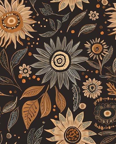 Laatse Boho Floral Wallpaper Peel and Stick 17.5" × 118", Black - color: Black,Brown, size: 118" x 17.5"