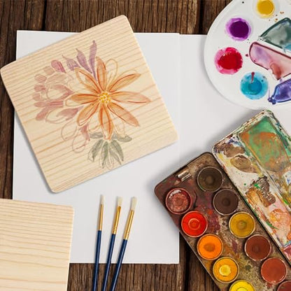 26 Pack Unfinished Wood Coasters, 4 Inch Square Blank Wooden Coasters Crafts Coasters with Non-Slip Silicon Dots for DIY Stained Painting Engraving Burning Home Christmas Decoration