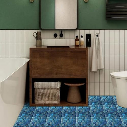HOMETITUTE Dark Blue Mosaic Flat 12x12 Inch Peel Stick Vinyl Tile - color: Blue#13