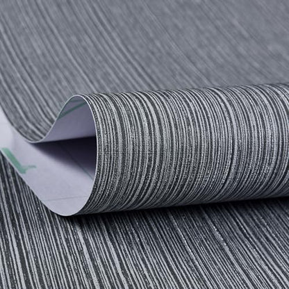 Haimin Grasscloth Wallpaper Textured 24in X 393in Fabric Contact Paper Gray Wall Paper Textured Linen Wallpaper Peel and Stick Self-Adhesive Thick Vinyl Embossed Film Wallpaper (Gray) - color: Gray and Black