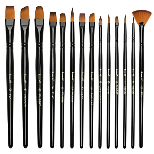 Brusarth Paint Brushes Set, 14 PCS Artist Brush for Acrylic Oil Watercolor Gouache Artist Professional Painting Kits with Synthetic Nylon Tips - size: 14 Pieces