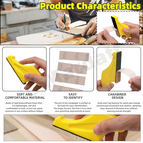 101Pcs Micro Sander Kit Includes Sand Paper 80 120 180 240 400 Grit and Detail Handle Sanding Tools, 3.5”x 1”Mini Detail Sander Hook and Loop Sandpaper for Wood Projects Crafts
