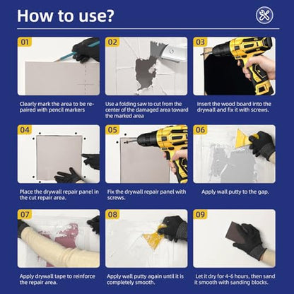 Drywall Repair Kit,Drywall Repair Panel 12” x12“,Drywall Patch Kit Large Hole,Sheetrock Repair Kit,Wall Surface Large Hole Fill Quick and Easy Solution - style: 12" Professional Kit