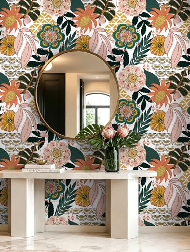 Peel and Stick Wallpaper Boho Floral Wallpaper - color: White