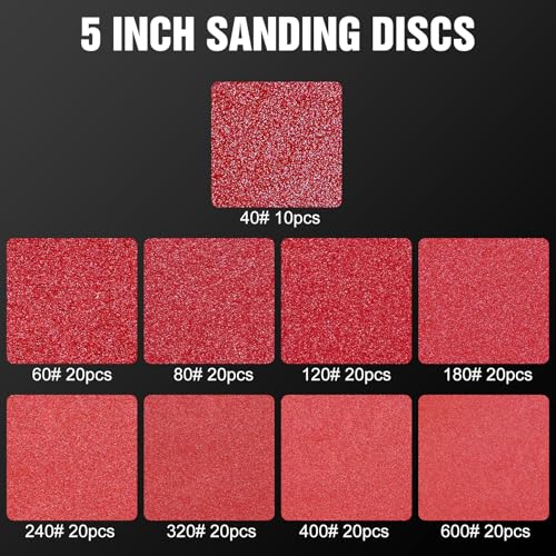 170 Pcs 5 inch Sanding Discs 40-600 Grit Assorted - style: 170 Pcs-MIX Grit
