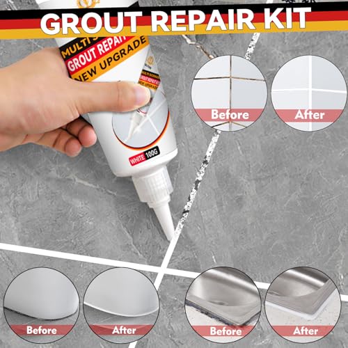 Tile Grout Repair Kit, 2 Pack Grout Filler, Fast Drying Tile Grout Paint, Grout Sealer Bathroom Shower Kitchen Floor Tile, Restore and Renew Tile Joints Line, Gaps, Replace Grout Pen White