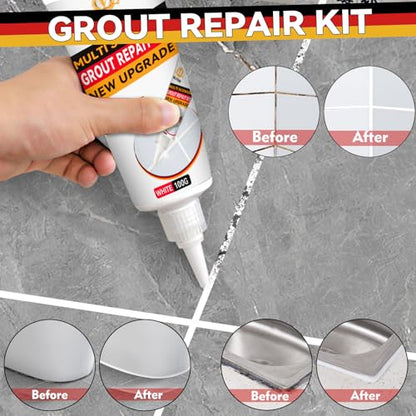 Tile Grout Repair Kit, 2 Pack Grout Filler, Fast Drying Tile Grout Paint, Grout Sealer Bathroom Shower Kitchen Floor Tile, Restore and Renew Tile Joints Line, Gaps, Replace Grout Pen White