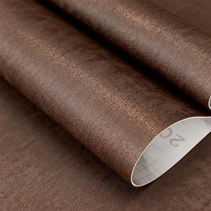 Bumoo Brown Peel and Stick Limewash Wallpaper 16'' x 590'' Coffee Concrete Self-Adhesive Cholocate Contact Paper Modern Texture Moody Leather Waterproof Matte Mural for Living Room Garage Kitchen - size: 590" x 16"