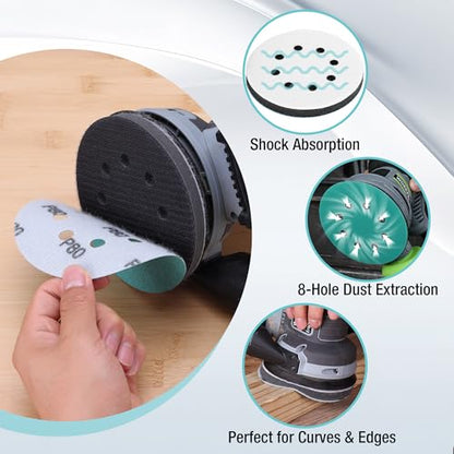 WORKPRO 5 Inch Orbital Sander Interface Pads and Sanding Discs - style: 3 Pads + 3 Sandpapers