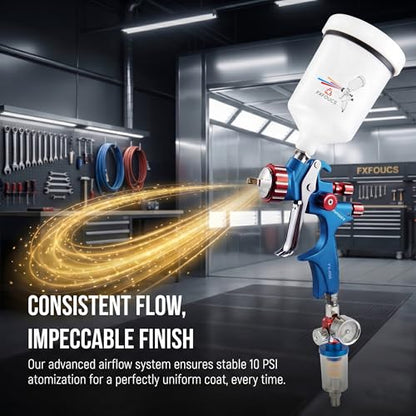 HVLP Air Spray Gun Kit 1.3mm, Professional Automotive Paint Sprayer - color: Blue-red, size: 1.3mm