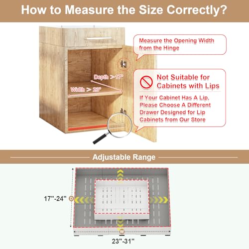 Fokyfok Pull Out Cabinet Organizer,23"-31"W,17"-24"D,Expandable,Adhesive - color: White, size: (23"W-31"W)X(17"D-24"D)