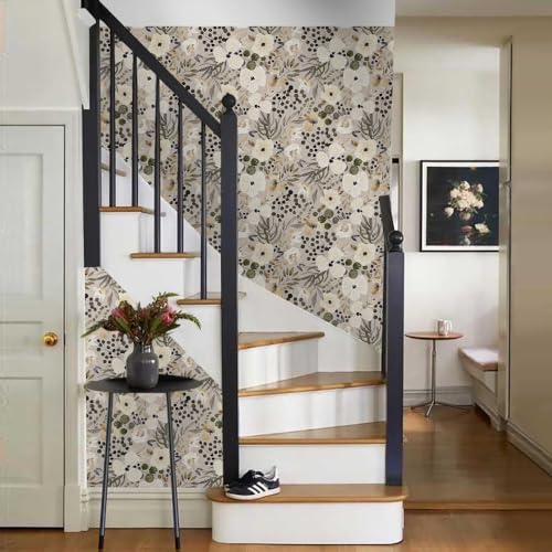 18"x236" Boho Cream/Brown Daisy Flower Peel and Stick Self Adhesive Wallpaper Removable Contact Paper Stick on Easy Peel Off Wall Paper for Kitchen Bedroom Bathroom Renter - color: Pink, White, size: 17.7" x 236"