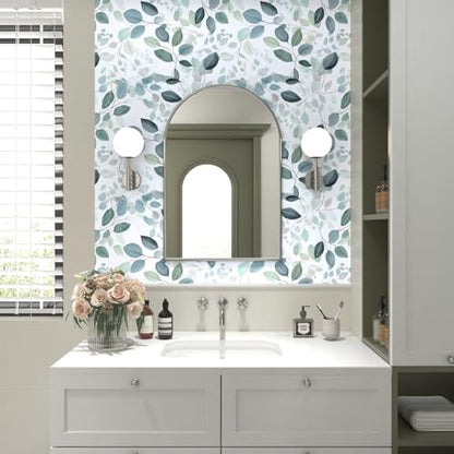 Teal Floral Olive Green Leaf Peel and Stick Wallpaper 17.5" x 118" - color: Green Leaf, size: 17.5" x 118"