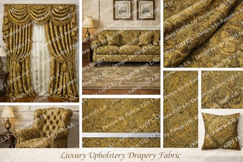 Damask Tapestry Chenille Fabric - Upholstery Fabric, 60" Width - Sold By The Yard (Olive(Sage)/Gold) - color: Olive(sage)/Gold