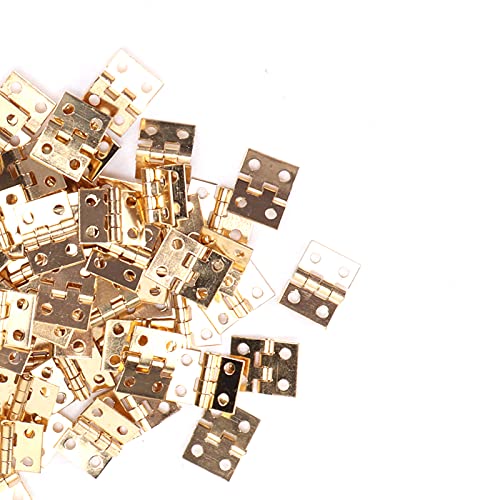 100 Pcs Mini Hinges, Small Hinges Set with 400 Pcs Screws, Tiny Hinge Retro Miniature for Miniature Furniture, Wooden Box, Jewelry Box, 0.3x0.4in (Gold)